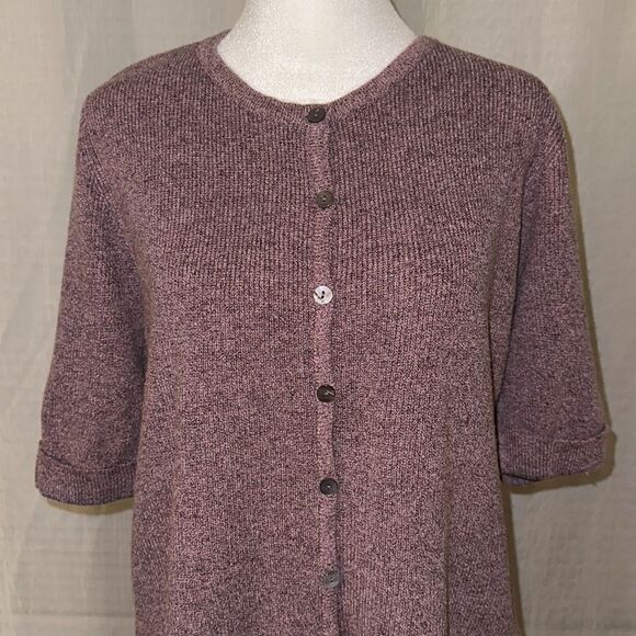 Crazy Horse LP Lavender Purple Heathered Cuffed Quarter Sleeve Cardigan - Picture 3 of 12